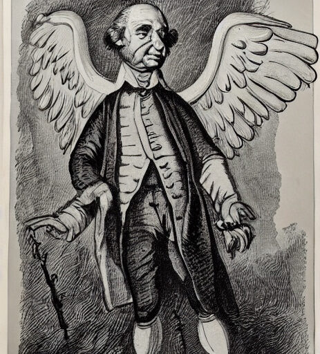 Caricature of old man with angel wins